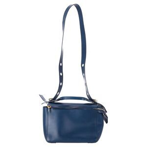 Sophie Hulme Large Bolt Shoulder Bag in Navy Blue Leather